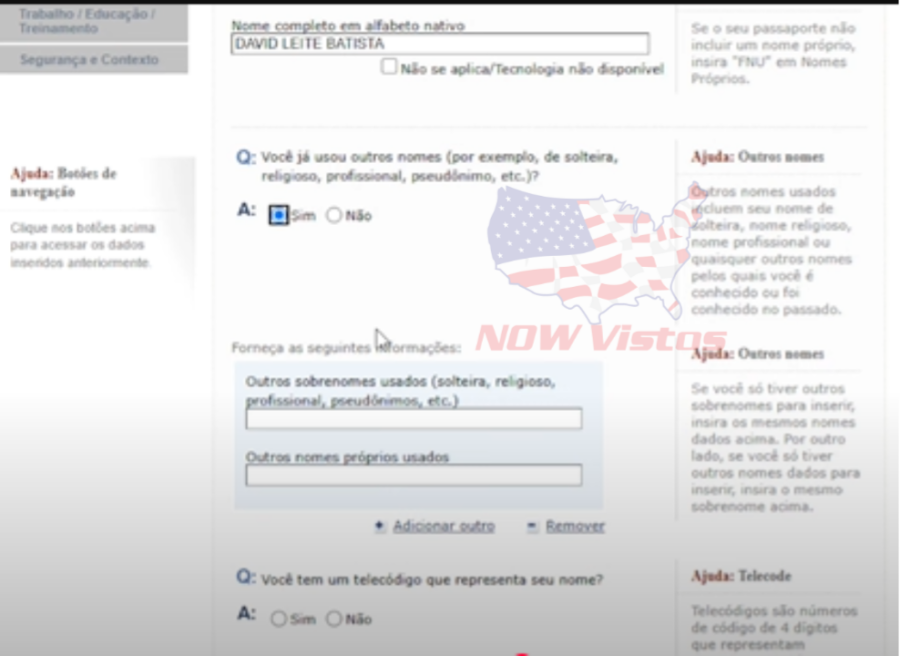 Imagem Artigo 02 abril 2025 início do DS/////DS-160 formulário Visto Americano passo a passo dados pessoais outros nomes